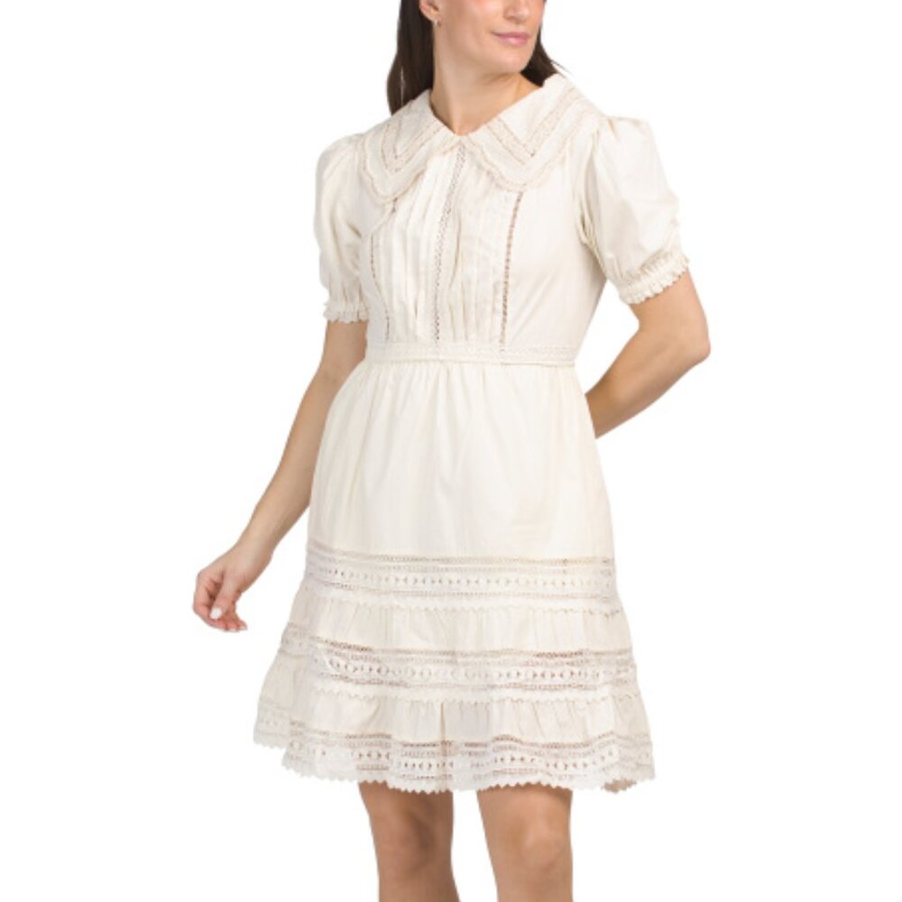 SOLITAIRE Short Sleeve Lace Collar Tiered Mini Dress